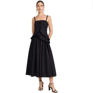 Ulla Johnson Josephine Midi Dress in Black Noir, Size 6